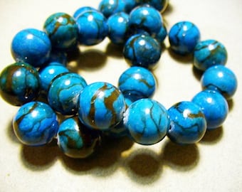 Web Jasper Beads Gemstone Blue Round 13-14MM