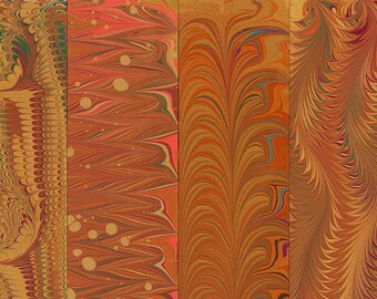 Hand Marbled Paper Set: 4 Sheets 8x11 (Bookbinding Brown)