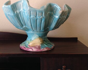 Antique ,Majolica Torquoise Shell Compote