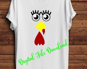 Svg turkey face eyelashes thanksgiving shirt SVG instant download design for cricut or silhouette, turkey shirt svg, funny turkey face svg