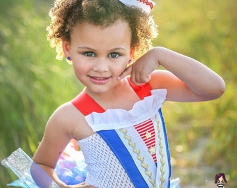 Sailor tutu dress and costume in blue red and white