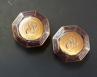 Antique 10k Gold Collar Studs. Enamel Shirt Studs. M Monogram. Waistcoat Buttons. Mens Formal Wear. Park Roger No.0017 cs