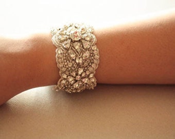 Wedding Bracelet, Bridal Bracelet, Statement bridal bracelet, Swarovski Crystal Bracelet - MI Silver