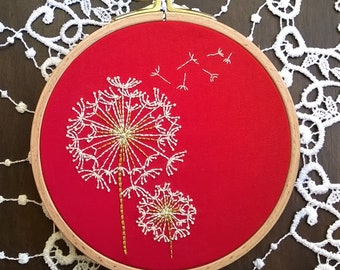 Embroidery kit beginner, Pre Printed Fabric for Hand Embroidery, Dandelion, DIY embroidery Kit, DIY Hoop Art Pattern - spring crafts