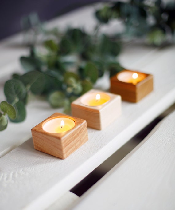 Wooden Candle Holder Set of 3 Wooden Tea Light Wedding Candle