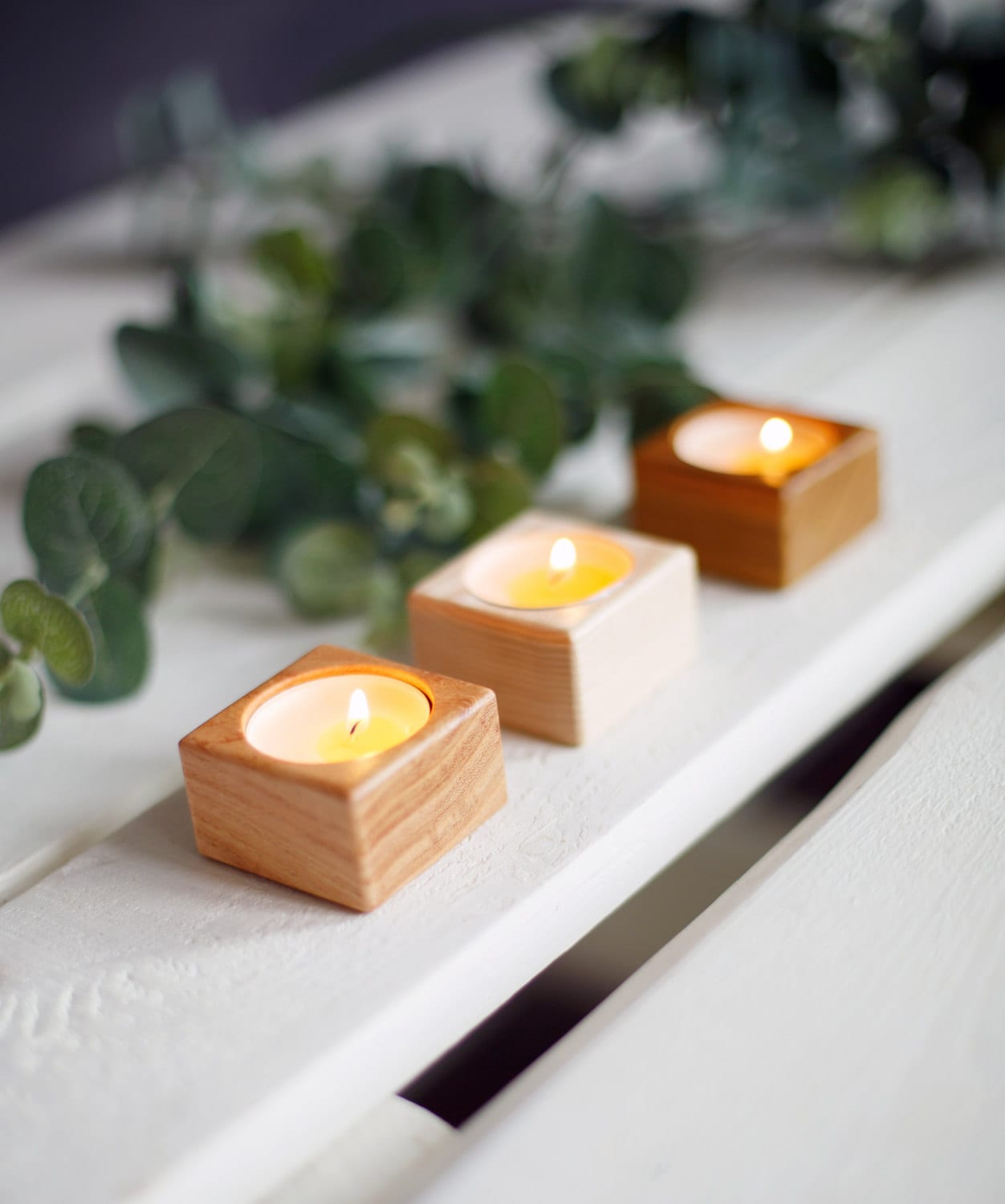 Wooden Candle Holder Set of 3 Wooden Tea Light Wedding Candle