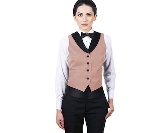Women's Peach Full Back Tuxedo Vest with Black Lapel