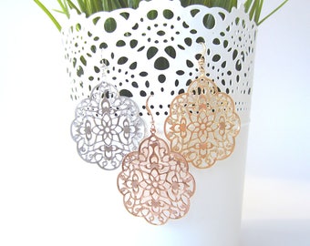 Gold filigree earrings, gold earrings, laser cut earrings, silver moroccan earrings, rose gold persian jewelry, delicate earrings filigrees