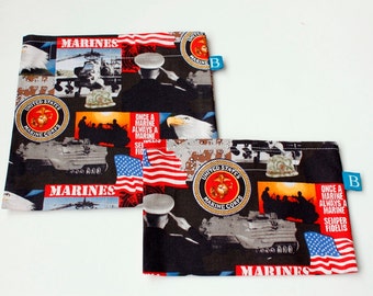 Reuseable Eco-Friendly Set of Snack and Sandwich Bags in Marines Fabric