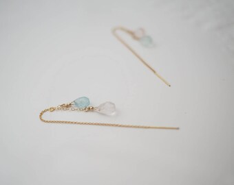 Aquamarine Threader Earrings, Aquamarine Long Earrings, March Birthstone Earrings, Gift for Her, Dainty Long Earrings, Dainty Threader