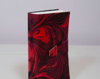 Marbled Bright Red Leather Journal / Notebook / Sketchbook - Long Stitch Binding with Marbled paper Interior