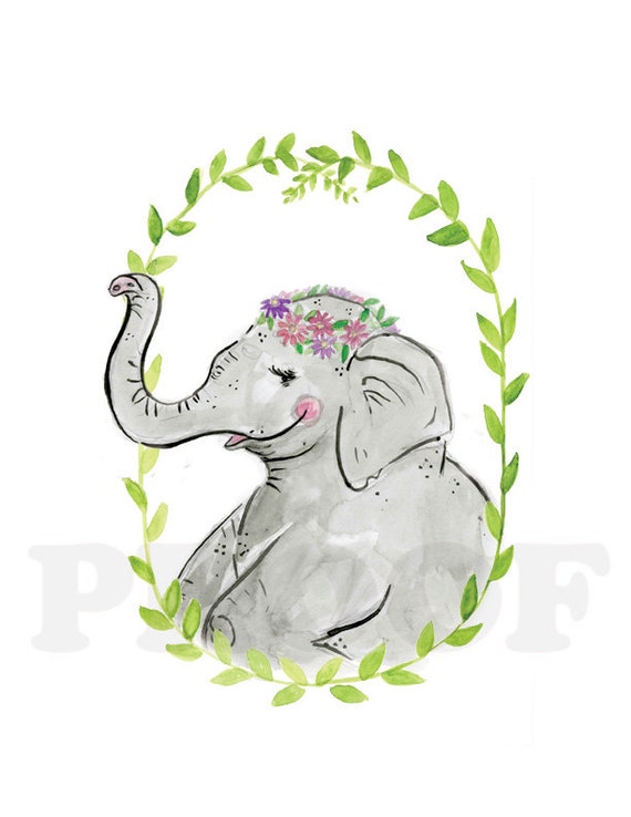 Items similar to Circus Elephant in a flower crown Watercolor Print on Etsy