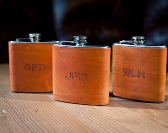 Personalized Leather Hip Flask, Groomsmen Gift, Monogram Flask, Groom Gift, Gift For Him