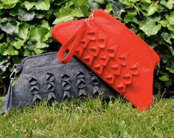 Handmade Wristlet Purse Red and Black Wool for Fancy Night Out!