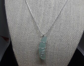 1 1/2" Wire Wrapped Seafoam Sea Glass Pendant