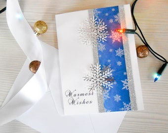 Warmest Wishes Winter Card, Christmas Greetings Card, Handmade Card, Holiday Card