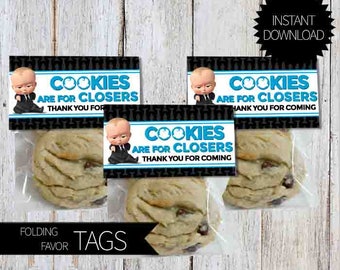 BOSS Baby Birthday Party PRINTABLE Folding Favor Tags- Instant Download | DreamWorks | The Boss Baby Movie | Cookies are for Closers