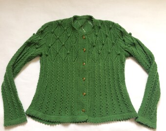 Vintage Pom Pom Green Cardigan Sweater