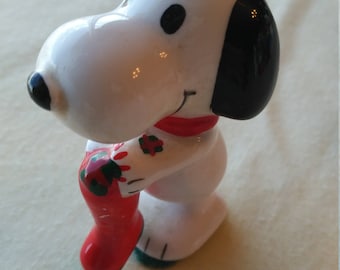 Vintage 1950s Snoopy Christmas Stocking Porcelain Hand Painted Ornament