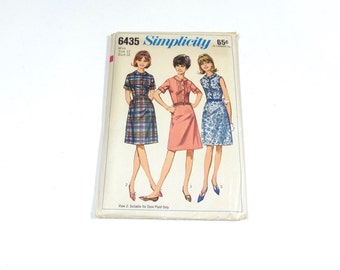 60s Peter Pan Collar Dress Pattern - Simplicity 6435 - Size 12 - 1966 Peter Pan Collar Dress - Vintage Pattern