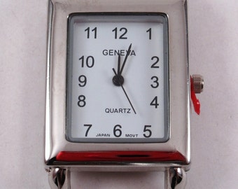 CLEARANCE Small Rectangle.. Interchangeable Ribbon Watch Face, White or Pink, Silver Plated