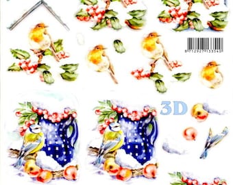 12 - leaf 3d red predecoupee throat and chickadee in the snow