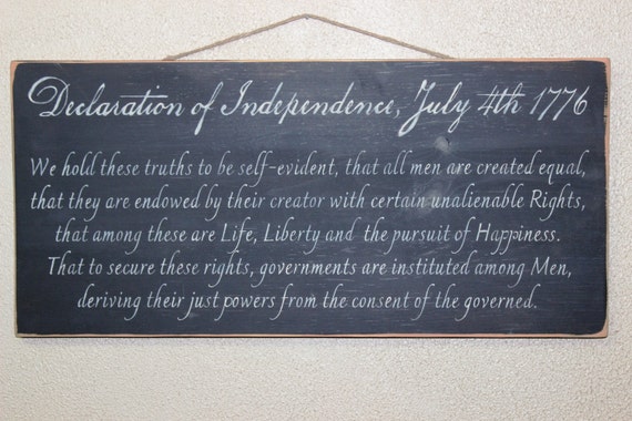 Declaration of Independence - July 4th 1776 - Hand-painted Wooden sign - Black chalk paint - 24 x 12 - Fourth of July - Thomas Jefferson