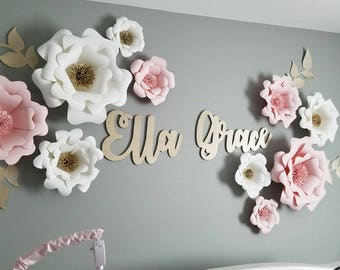 Pink, white and gold paper flowers