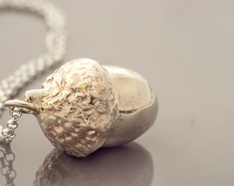 Hand-cast Solid Silver Acorn Pendant