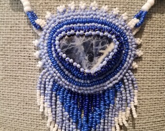 Delft Sodalite Bead Embroidery Necklace