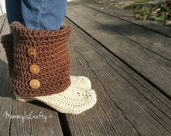 Boot Slippers - Women Booties -Slouchy Booties - Crochet Slippers - Brown - Tan - Comfy - You Choose Colors - MommyIsCrafty