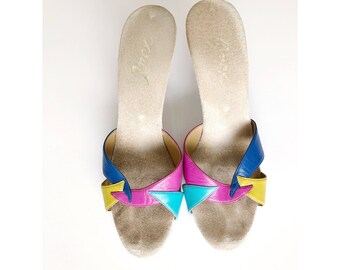 Vintage Onex Multicolored Leather and Suede Heels Pumps