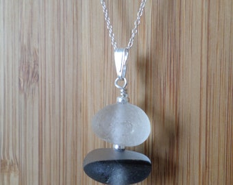 Stacked Sterling Silver Sea Glass Necklace, Seaglass Necklace Pendant, Beach Glass, Beach Jewelry, Seaham, Beach Glass, Stack, Multi