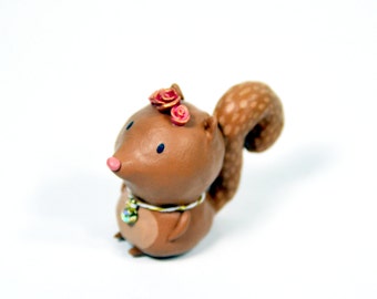 Springtime Squirrel Figurine - One of a Kind Art Sculpture