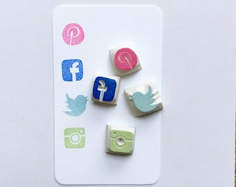 Social Media Stamp.(Facebook,Instagram,Twitter,Pinterest,homepage,telephone,email,wifi) rubber stamp.unmounted