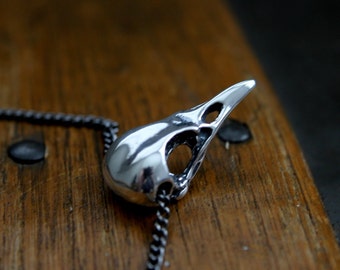 Bird Skull Necklace - Sterling Silver Bird Skull Necklace Raven Skull Necklace Woodland Crow Skull 006