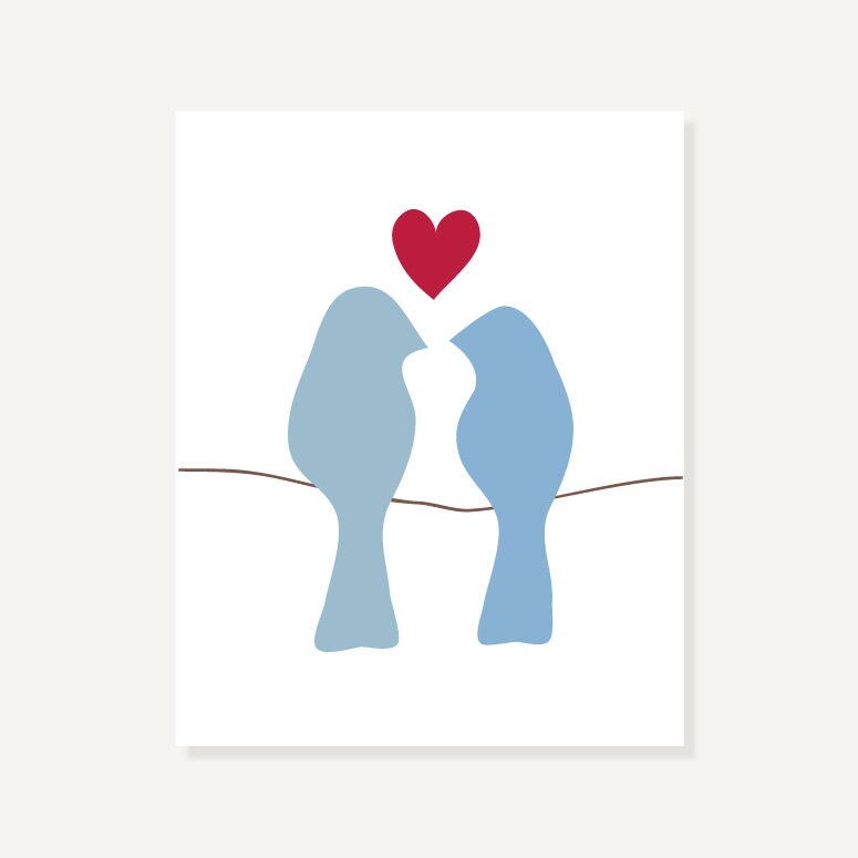 Two Birds in Love Art Print Lovebirds on a Wire Poster Bird