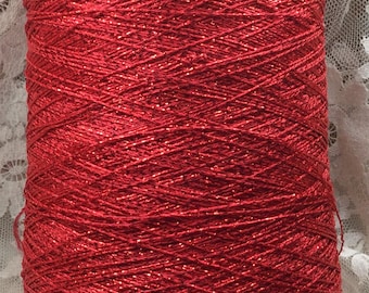 metallic coned yarn approx 4500 yds lb red metallic machine knitting crafts altered art sweaters