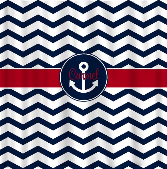 Custom Personalized Shower Curtain Chevron and ANCHOR Frame
