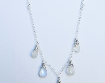 Rainbow Moonstone Necklace, Sterling Silver Necklace, Unique Moonstone Necklace, Silver Rainbow Moonstone Necklace, Moonstone Jewelry