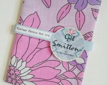 Sketch Like Pink & Purple Flowers With Black Outline British Vintage Fabric Fat Quarter