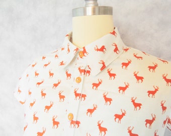 My Deerest Dress - Deer Woodland Button Up Indie Hipster Orange Cotton Casual