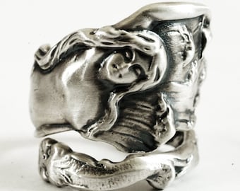 Mermaid Ring, Sterling Silver Spoon Ring, Art Nouveau Mermaid, Ocean Jewelry, Silver Mermaid Spoon Ring, Gift for Her, Adjustable Ring 1821