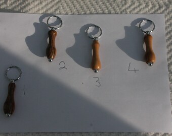 Wooden key rings, Silver accents, various woods, Hand turned