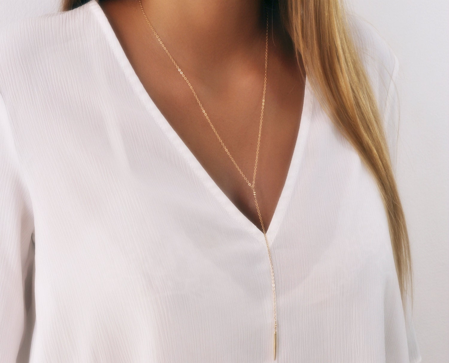 Long Gold Y necklace Gold Lariat Necklace Layering Necklace