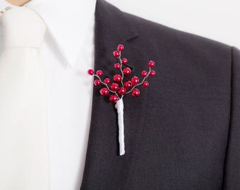 Limited Edition Pearlescent Red Boutonniere - Red Boutonniere - Mens Boutonniere