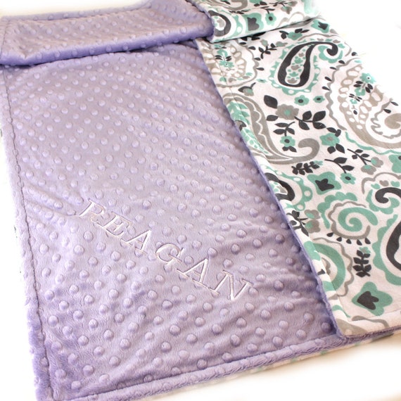 Personalized Baby Blanket Minky Baby Blanket Girl Gray Lavender Mint Paisley - Nursery Decor / Mint Baby Blanket / Name Baby Blanket