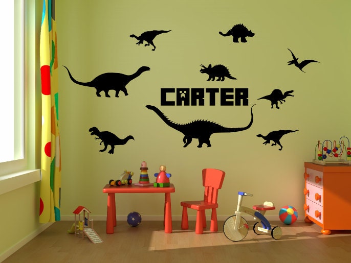 Dinosaurs Wall Decals set of 9 with custom name great wall