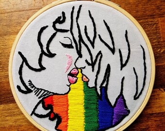 Embroidered Portrait: two lovers kiss