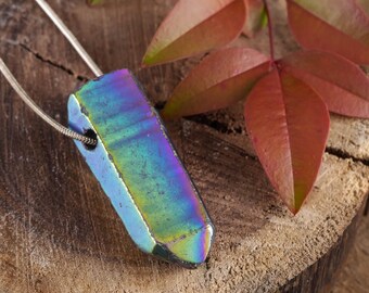 TITANIUM QUARTZ Pendant- Rainbow Quartz Pendant, Rainbow Aura Quartz Crystal, Aura Quartz Point, Aura Quartz Necklace Titanium Pendant E0324